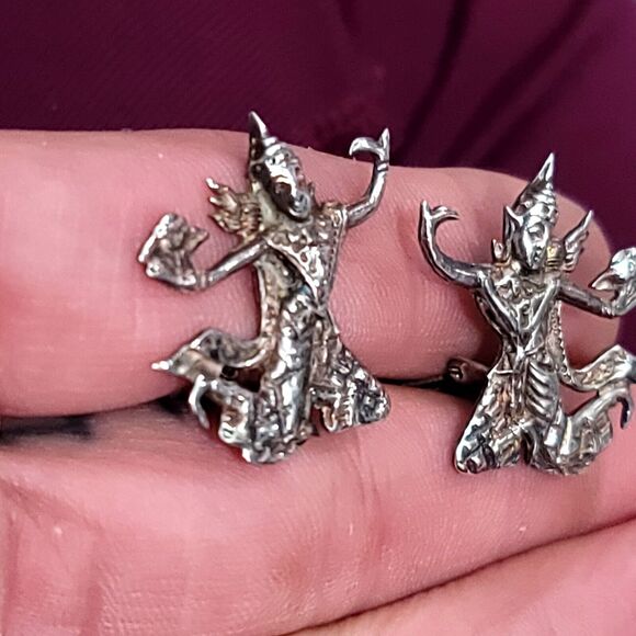 925 Sterling Silver Vintage Siam Thai Dancer Clip On Earrings - Picture 3 of 7